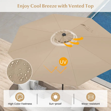 9 ft Outdoor Market Patio Table Umbrella Push Button Tilt Crank Lift-Tan - Tan - Outdoor Umbrellas