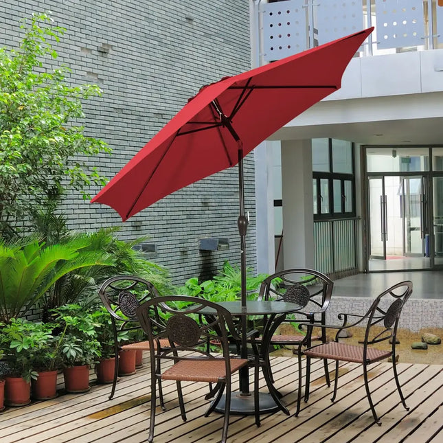 9 ft Outdoor Market Patio Table Umbrella Push Button Tilt Crank Lift-Burgundy - Burgundy - Outdoor Umbrellas