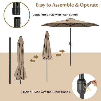 9 ft Outdoor Market Patio Table Umbrella Push Button Tilt Crank Lift-Tan - Tan - Outdoor Umbrellas