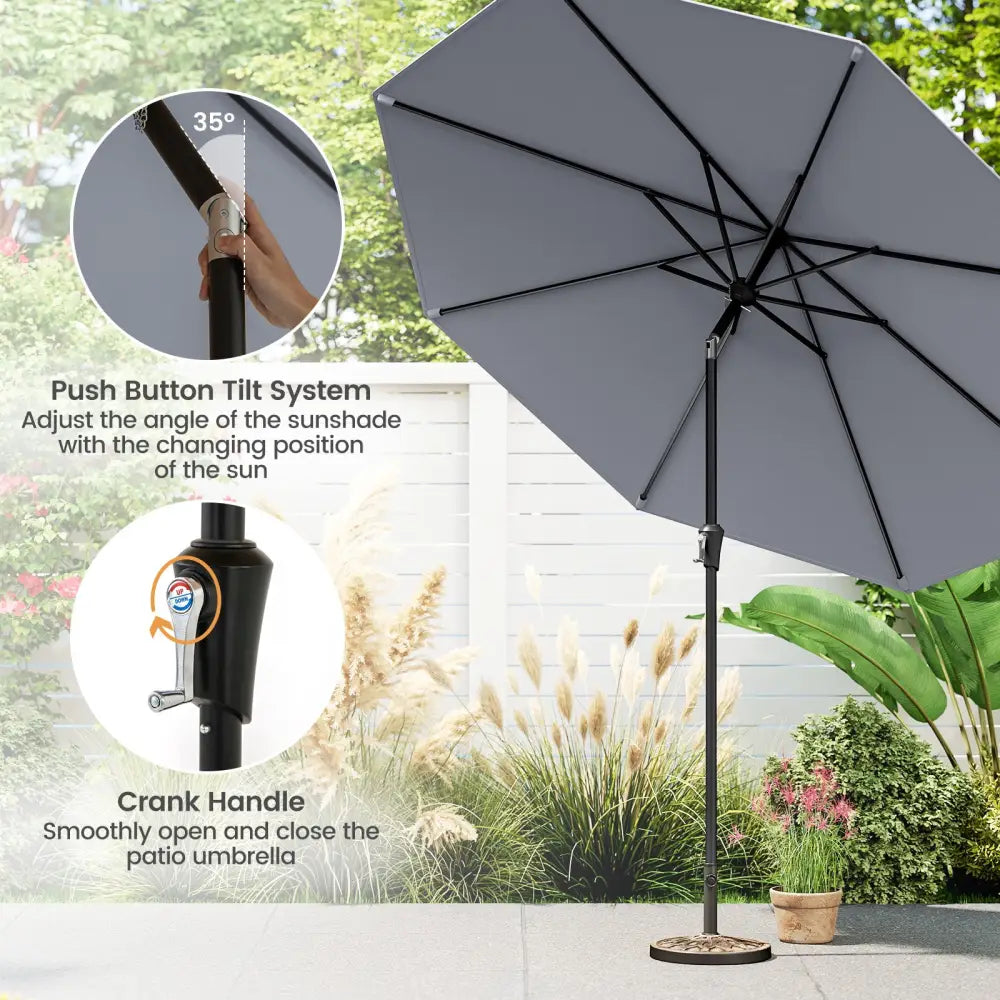 9 FT Outdoor Market Patio Table Umbrella Push Button Tilt Crank Lift-gray - Gray - Outdoor Umbrellas