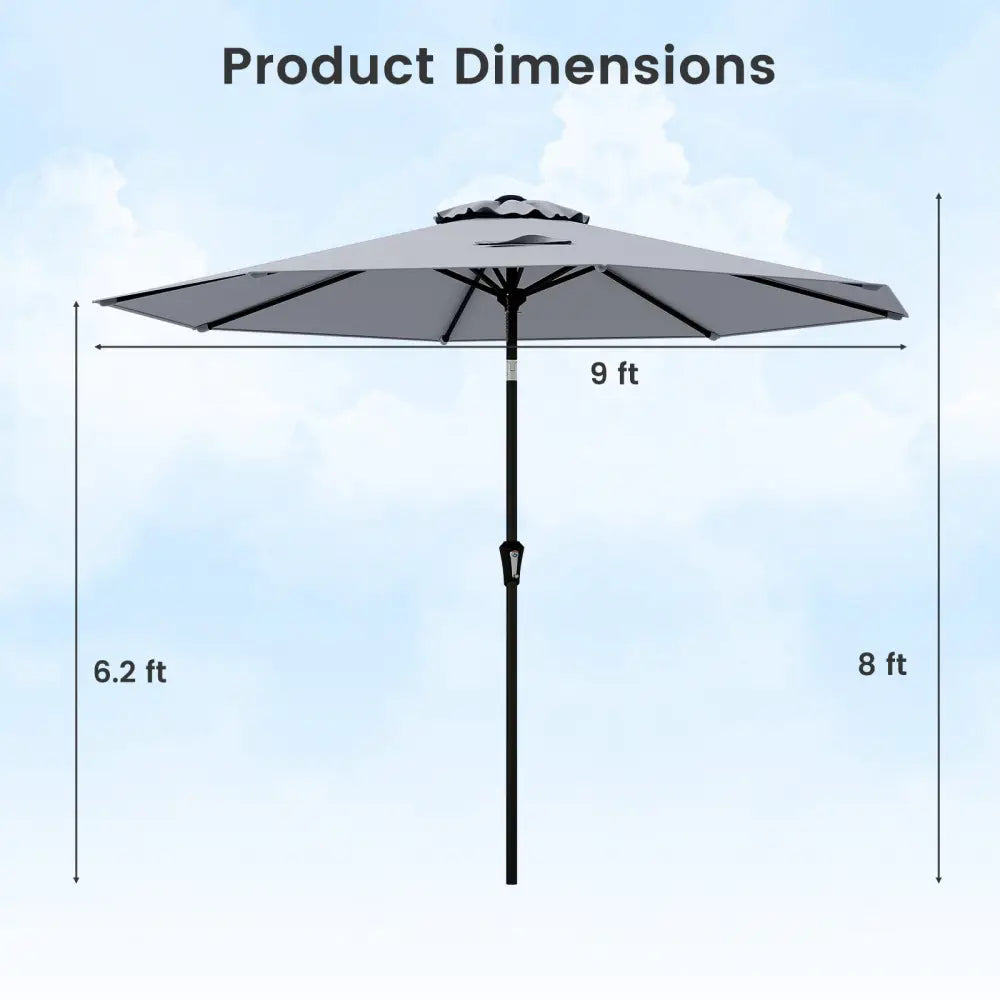 9 FT Outdoor Market Patio Table Umbrella Push Button Tilt Crank Lift-gray - Gray - Outdoor Umbrellas