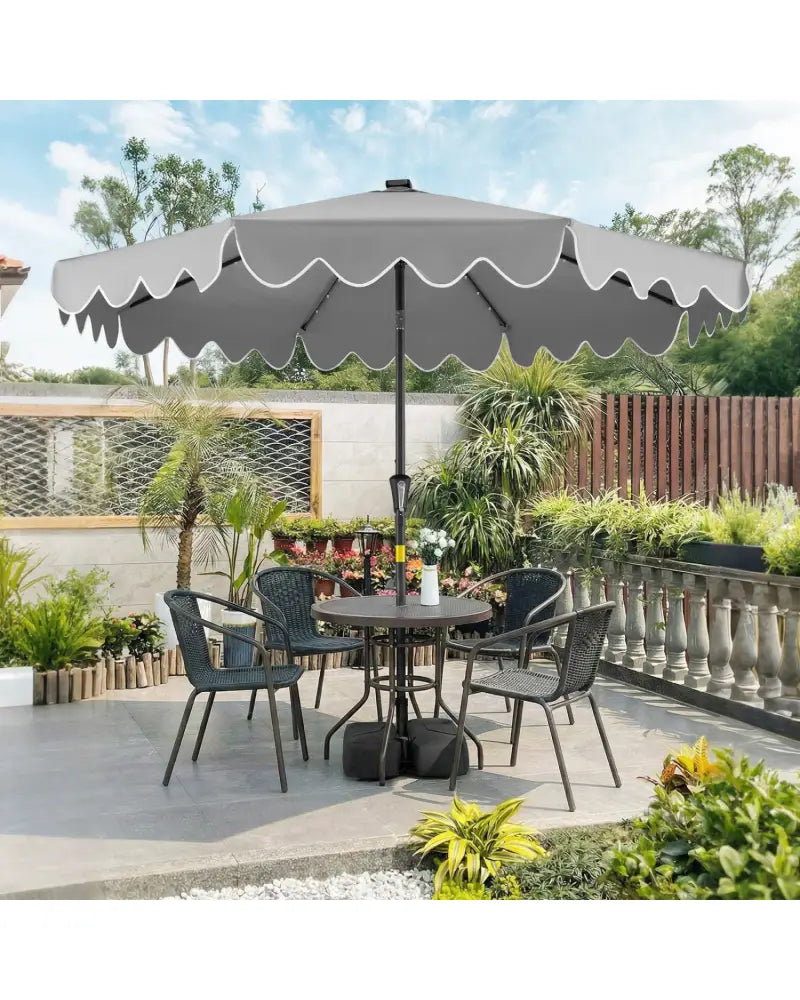 9 FT Outdoor Patio Umbrella with Solar LED Lights and Weighted Base-Gray - Gray - Outdoor Umbrellas