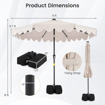 9 FT Outdoor Patio Umbrella with Solar LED Lights and Weighted Base-Beige - Beige - Outdoor Umbrellas