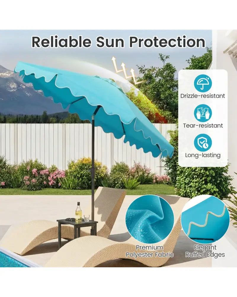 9 FT Outdoor Patio Umbrella with Solar LED Lights and Weighted Base-Turquoise - Turquoise - Outdoor Umbrellas