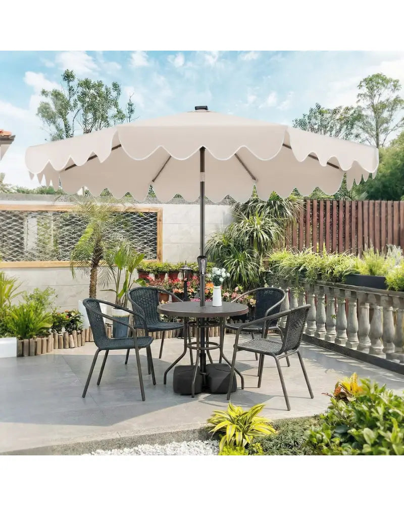 9 FT Outdoor Patio Umbrella with Solar LED Lights and Weighted Base-Beige - Beige - Outdoor Umbrellas