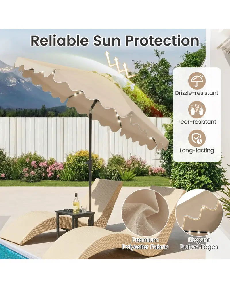 9 FT Outdoor Patio Umbrella with Solar LED Lights and Weighted Base-Brown - Brown - Outdoor Umbrellas