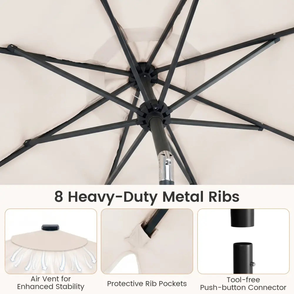9 FT Outdoor Patio Umbrella with Solar LED Lights and Weighted Base-Beige - Beige - Outdoor Umbrellas