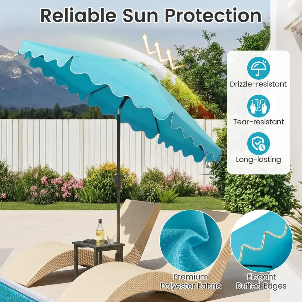 9 FT Outdoor Patio Umbrella with Solar LED Lights and Weighted Base-Turquoise - Turquoise - Outdoor Umbrellas