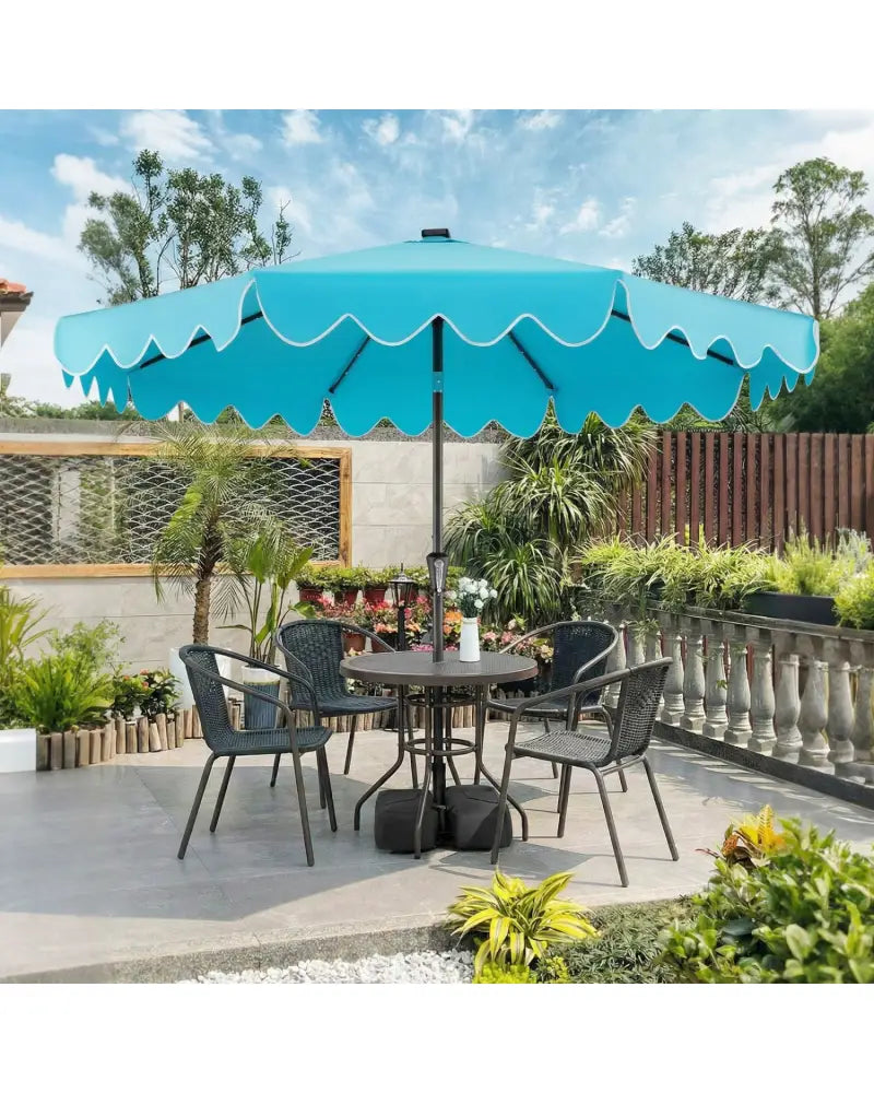 9 FT Outdoor Patio Umbrella with Solar LED Lights and Weighted Base-Turquoise - Turquoise - Outdoor Umbrellas