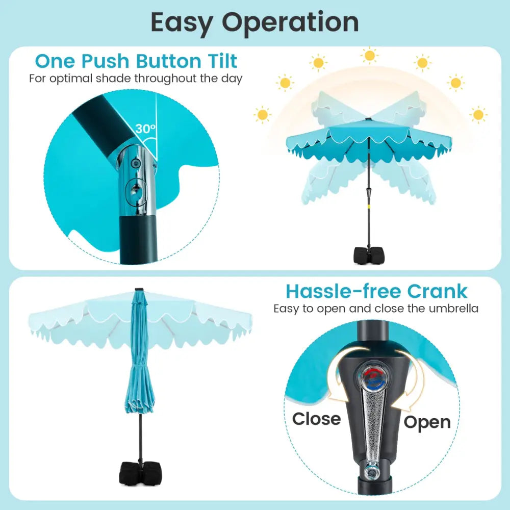 9 FT Outdoor Patio Umbrella with Solar LED Lights and Weighted Base-Turquoise - Turquoise - Outdoor Umbrellas