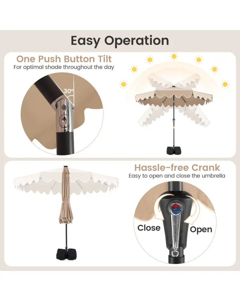 9 FT Outdoor Patio Umbrella with Solar LED Lights and Weighted Base-Brown - Brown - Outdoor Umbrellas