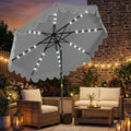 9 FT Outdoor Patio Umbrella with Solar LED Lights and Weighted Base-Gray - Gray - Outdoor Umbrellas