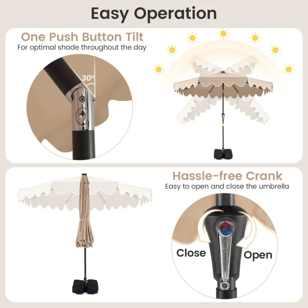 9 FT Outdoor Patio Umbrella with Solar LED Lights and Weighted Base-Brown - Brown - Outdoor Umbrellas