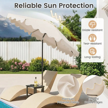 9 FT Outdoor Patio Umbrella with Solar LED Lights and Weighted Base-Beige - Beige - Outdoor Umbrellas