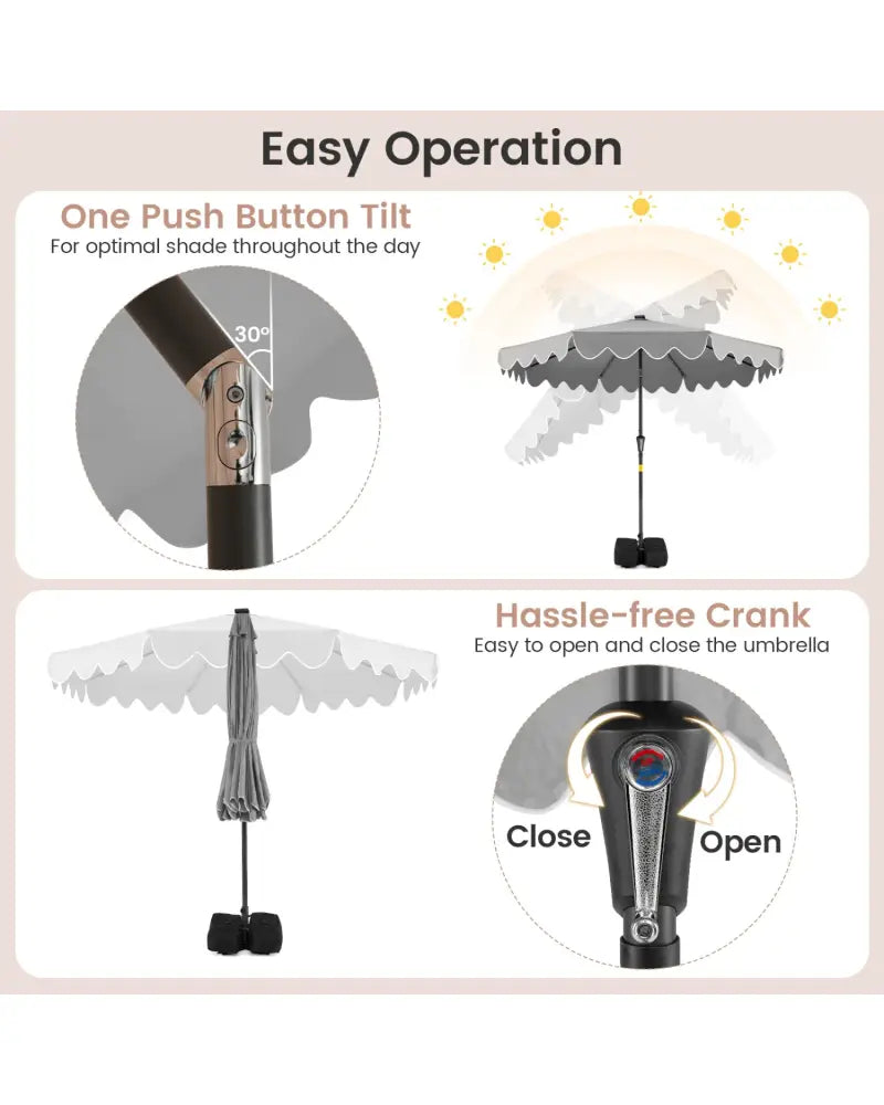 9 FT Outdoor Patio Umbrella with Solar LED Lights and Weighted Base-Gray - Gray - Outdoor Umbrellas