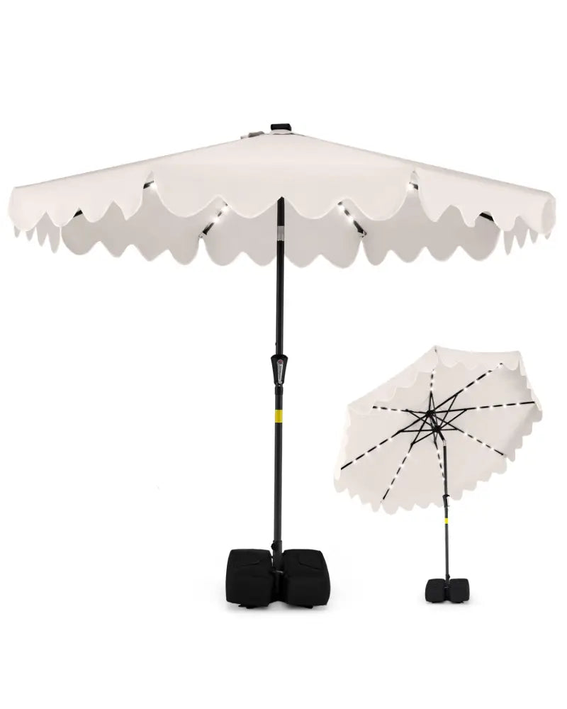 9 FT Outdoor Patio Umbrella with Solar LED Lights and Weighted Base-Beige - Beige - Outdoor Umbrellas
