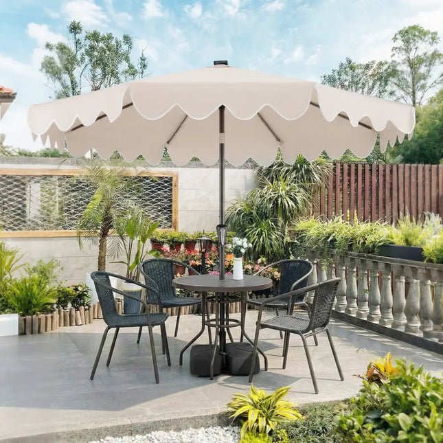 9 FT Outdoor Patio Umbrella with Solar LED Lights and Weighted Base-Beige - Beige - Outdoor Umbrellas