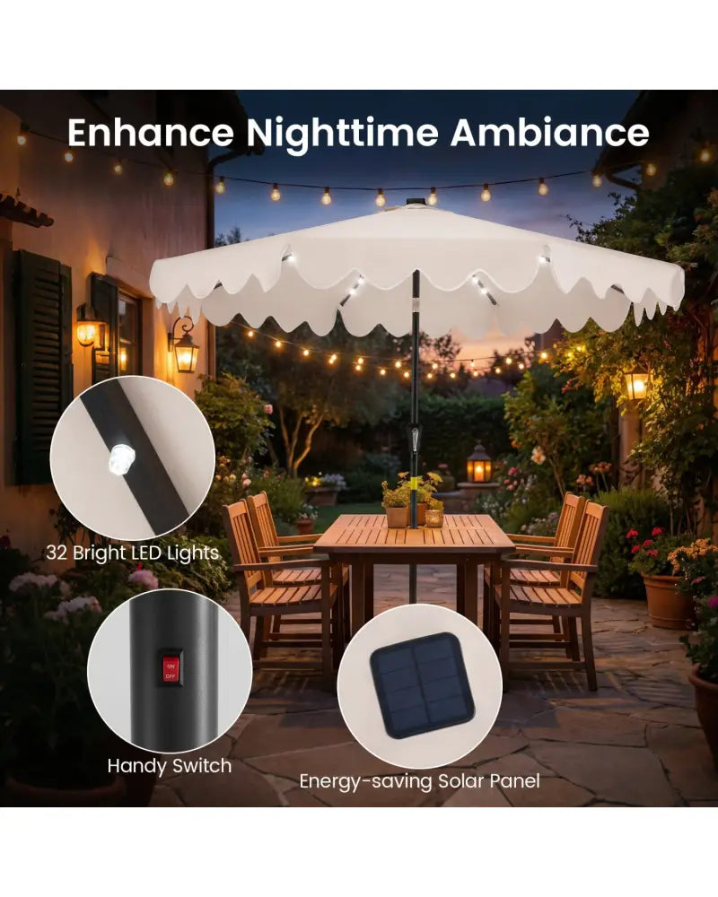 9 FT Outdoor Patio Umbrella with Solar LED Lights and Weighted Base-Beige - Beige - Outdoor Umbrellas