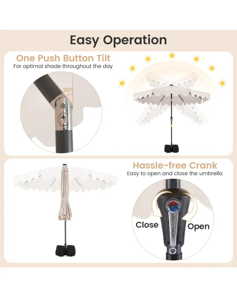 9 FT Outdoor Patio Umbrella with Solar LED Lights and Weighted Base-Beige - Beige - Outdoor Umbrellas