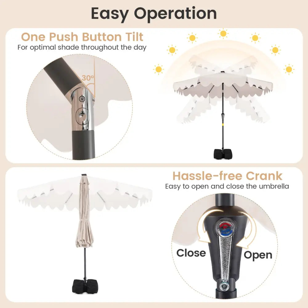 9 FT Outdoor Patio Umbrella with Solar LED Lights and Weighted Base-Beige - Beige - Outdoor Umbrellas