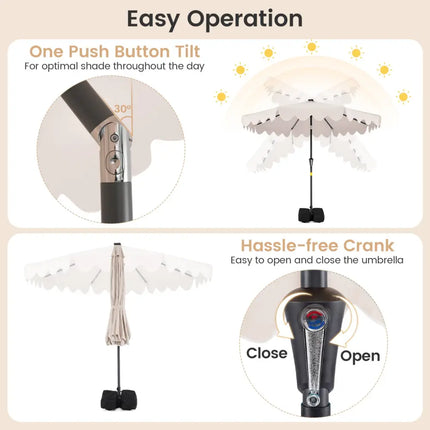 9 FT Outdoor Patio Umbrella with Solar LED Lights and Weighted Base-Beige - Beige - Outdoor Umbrellas