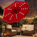 9 FT Outdoor Patio Umbrella with Solar LED Lights and Weighted Base-Red - Red - Outdoor Umbrellas