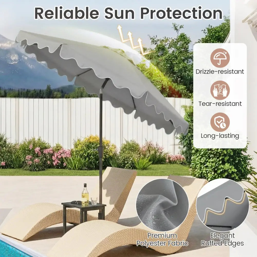 9 FT Outdoor Patio Umbrella with Solar LED Lights and Weighted Base-Gray - Gray - Outdoor Umbrellas