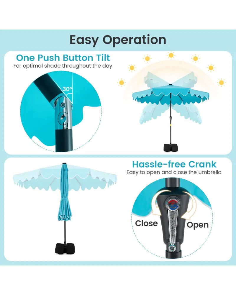 9 FT Outdoor Patio Umbrella with Solar LED Lights and Weighted Base-Turquoise - Turquoise - Outdoor Umbrellas