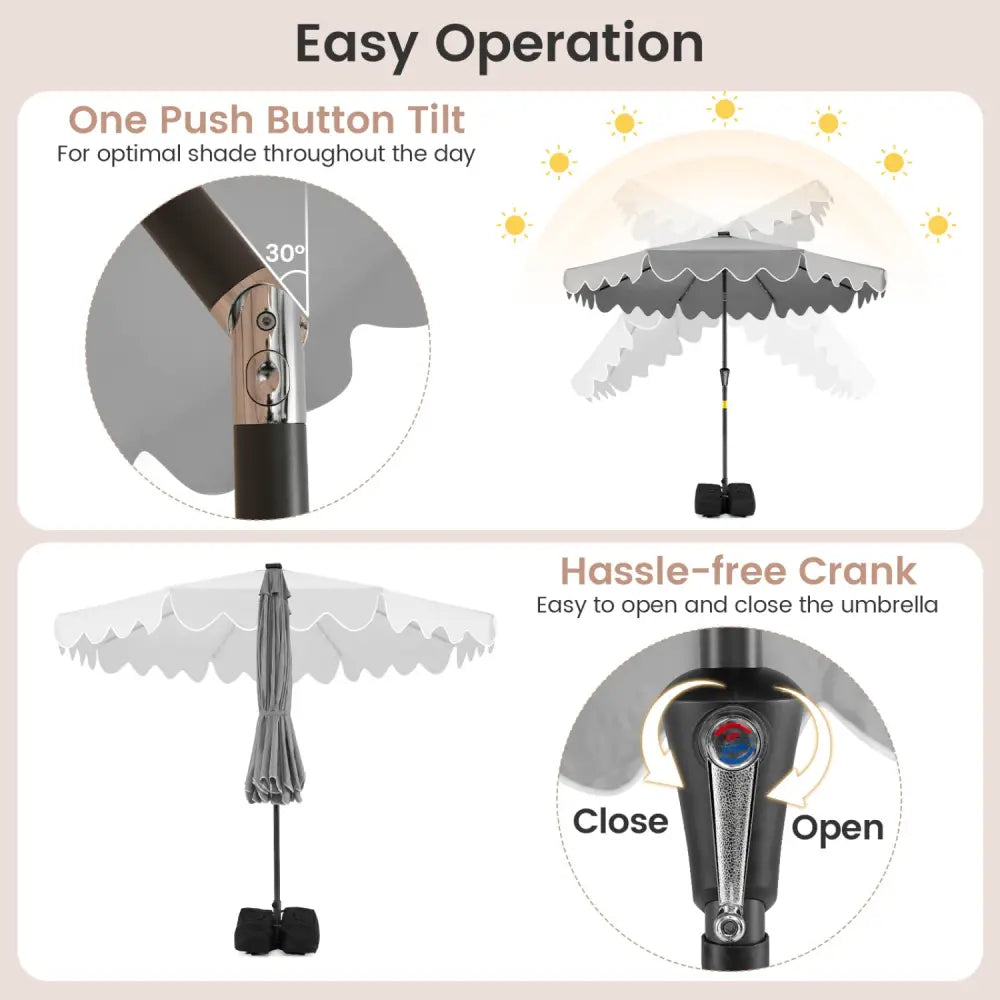 9 FT Outdoor Patio Umbrella with Solar LED Lights and Weighted Base-Gray - Gray - Outdoor Umbrellas