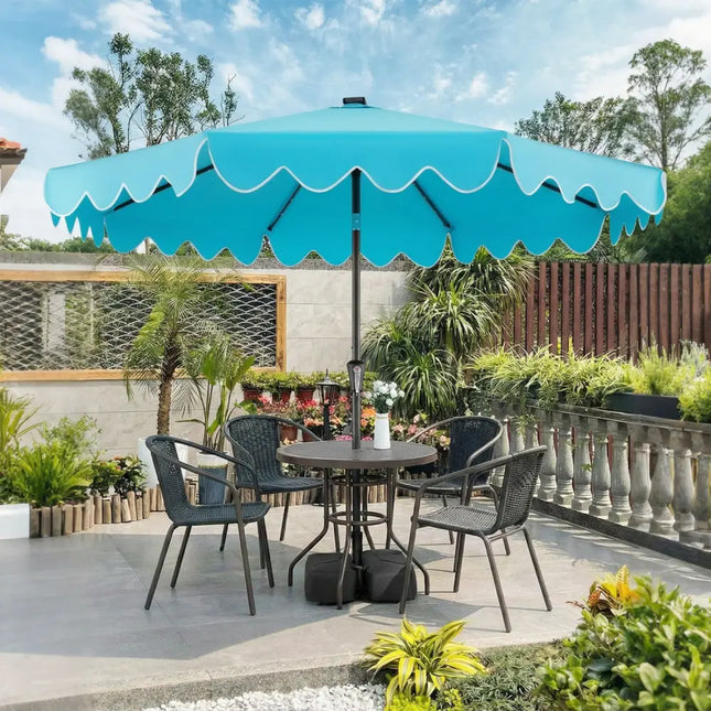 9 FT Outdoor Patio Umbrella with Solar LED Lights and Weighted Base-Turquoise - Turquoise - Outdoor Umbrellas