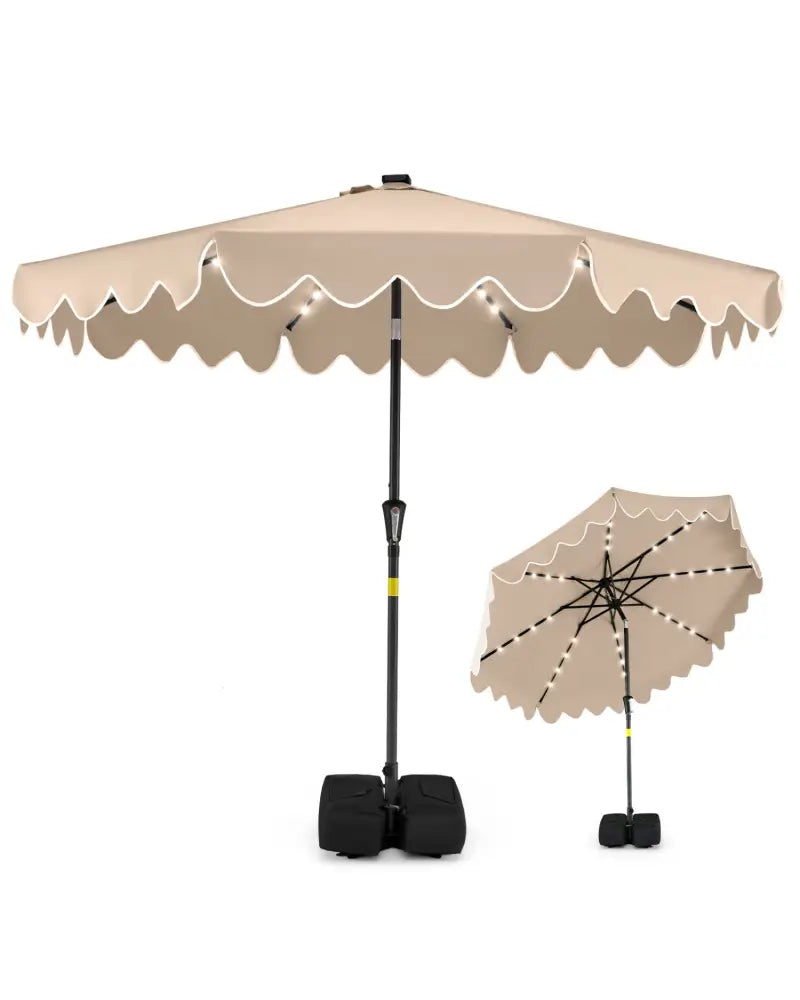 9 FT Outdoor Patio Umbrella with Solar LED Lights and Weighted Base-Brown - Brown - Outdoor Umbrellas