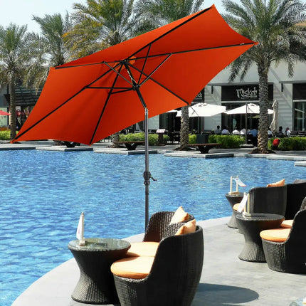 9 ft Patio Outdoor Umbrella with Crank-Orange - Orange - Outdoor Umbrellas