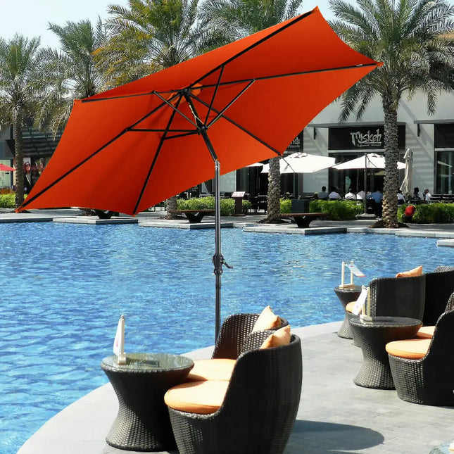 9 ft Patio Outdoor Umbrella with Crank-Orange - Orange - Outdoor Umbrellas