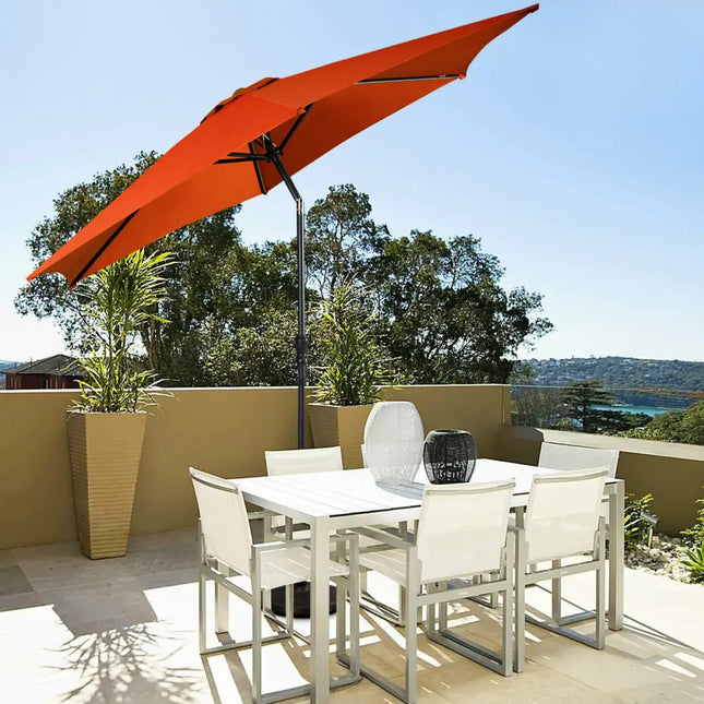 9 ft Patio Outdoor Umbrella with Crank-Orange - Orange - Outdoor Umbrellas