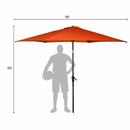 9 ft Patio Outdoor Umbrella with Crank-Orange - Orange - Outdoor Umbrellas
