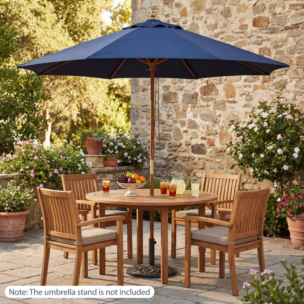 9 FT Patio Umbrella Outdoor Table Market Umbrella with 8 Sturdy Bamboo Ribs-Navy - Navy - Outdoor Umbrellas