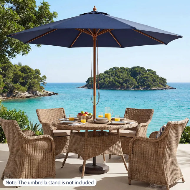 9 FT Patio Umbrella Outdoor Table Market Umbrella with 8 Sturdy Bamboo Ribs-Navy - Navy - Outdoor Umbrellas