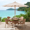 9 FT Patio Umbrella Outdoor Table Market Umbrella with 8 Sturdy Bamboo Ribs-Beige - Beige - Outdoor Umbrellas