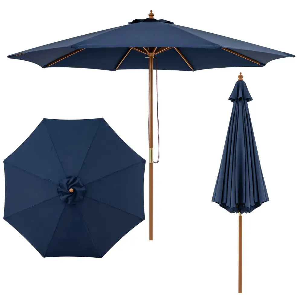 9 FT Patio Umbrella Outdoor Table Market Umbrella with 8 Sturdy Bamboo Ribs-Navy - Navy - Outdoor Umbrellas
