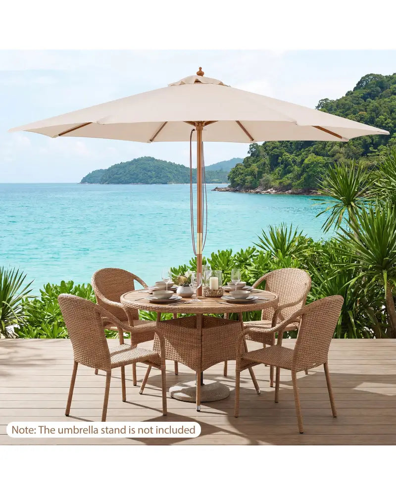 9 FT Patio Umbrella Outdoor Table Market Umbrella with 8 Sturdy Bamboo Ribs-Beige - Beige - Outdoor Umbrellas