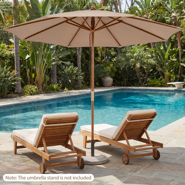 9 FT Patio Umbrella Outdoor Table Market Umbrella with 8 Sturdy Bamboo Ribs-Brown - Brown - Outdoor Umbrellas