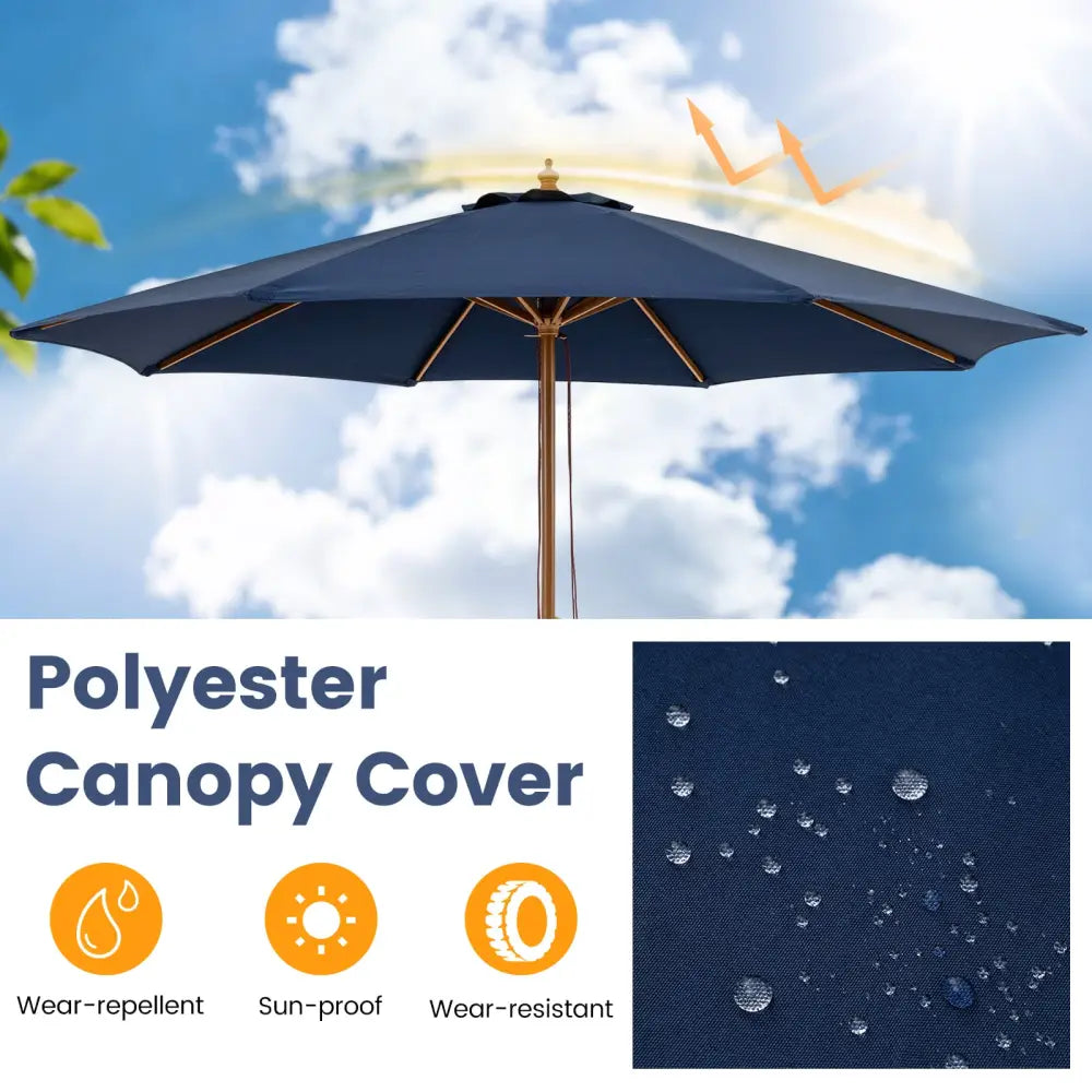 9 FT Patio Umbrella Outdoor Table Market Umbrella with 8 Sturdy Bamboo Ribs-Navy - Navy - Outdoor Umbrellas