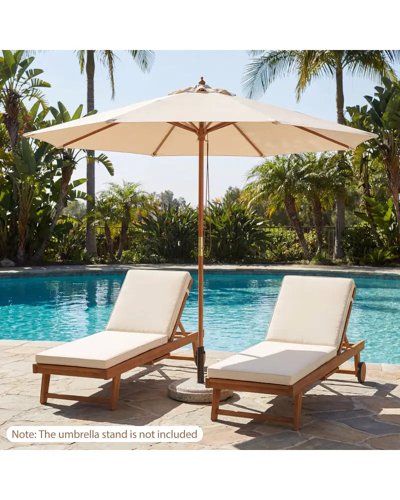 9 FT Patio Umbrella Outdoor Table Market Umbrella with 8 Sturdy Bamboo Ribs-Beige - Beige - Outdoor Umbrellas
