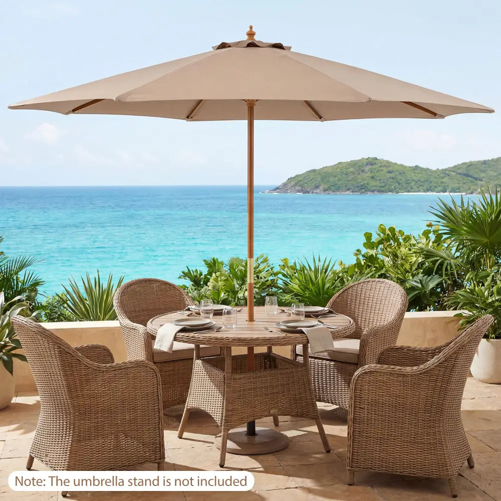 9 FT Patio Umbrella Outdoor Table Market Umbrella with 8 Sturdy Bamboo Ribs-Brown - Brown - Outdoor Umbrellas