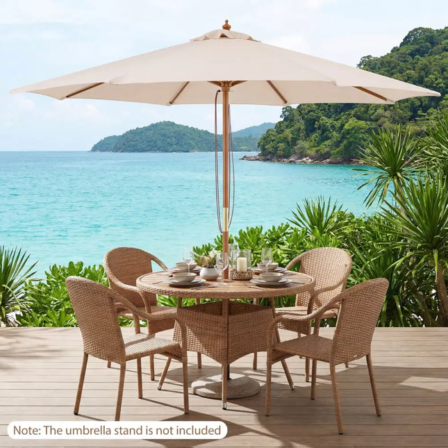 9 FT Patio Umbrella Outdoor Table Market Umbrella with 8 Sturdy Bamboo Ribs-Beige - Beige - Outdoor Umbrellas