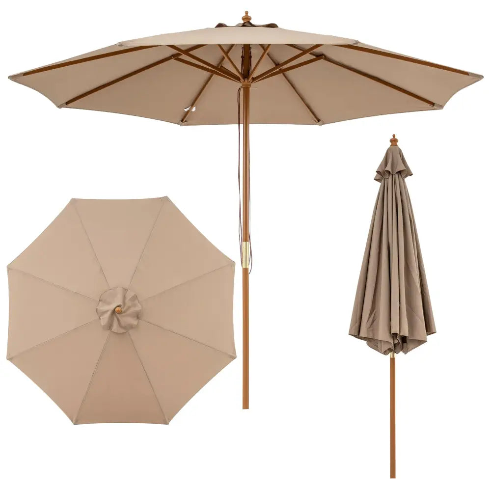 9 FT Patio Umbrella Outdoor Table Market Umbrella with 8 Sturdy Bamboo Ribs-Brown - Brown - Outdoor Umbrellas
