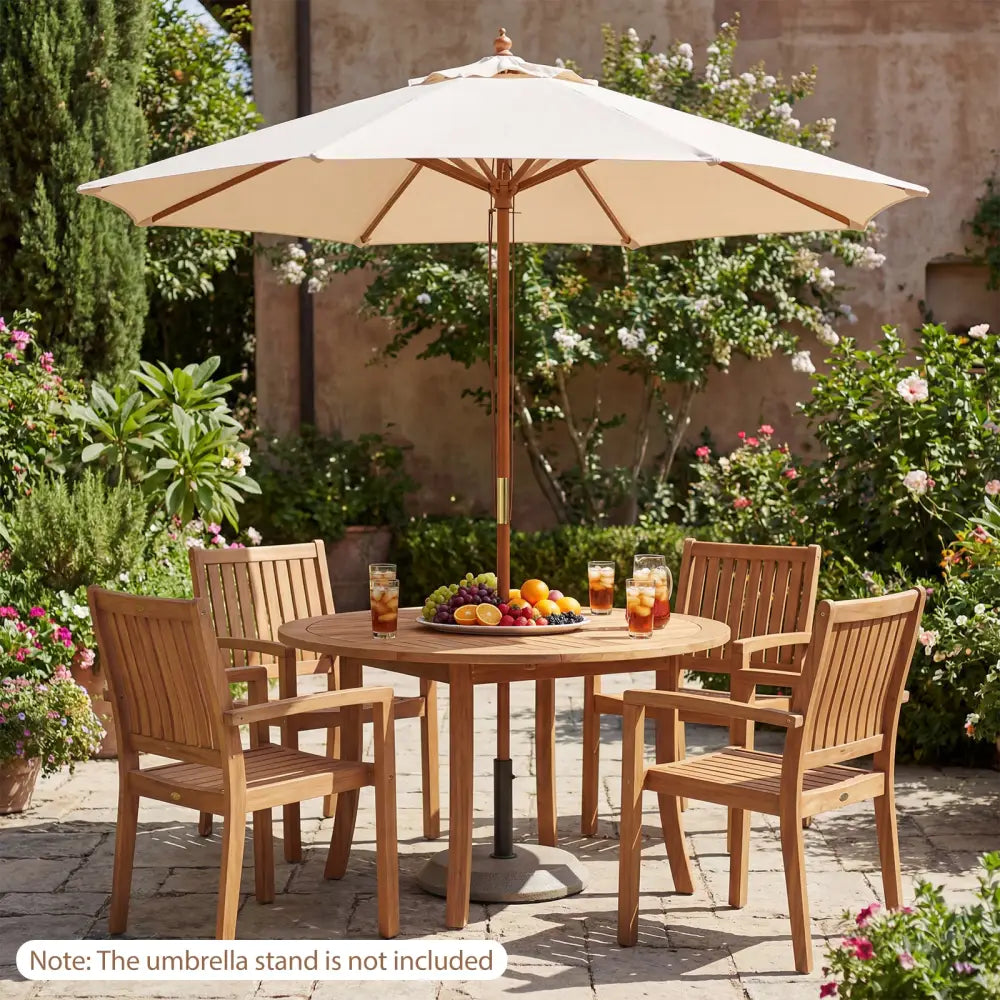 9 FT Patio Umbrella Outdoor Table Market Umbrella with 8 Sturdy Bamboo Ribs-Beige - Beige - Outdoor Umbrellas