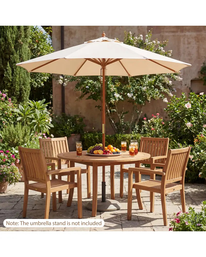 9 FT Patio Umbrella Outdoor Table Market Umbrella with 8 Sturdy Bamboo Ribs-Beige - Beige - Outdoor Umbrellas