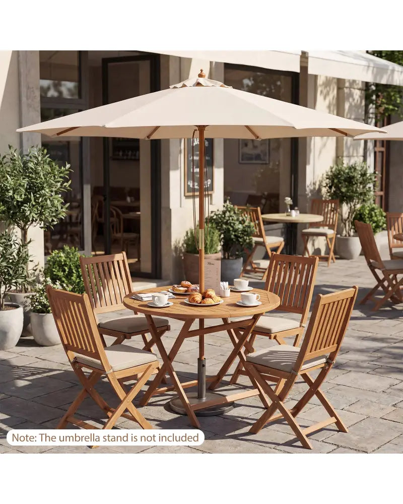 9 FT Patio Umbrella Outdoor Table Market Umbrella with 8 Sturdy Bamboo Ribs-Beige - Beige - Outdoor Umbrellas