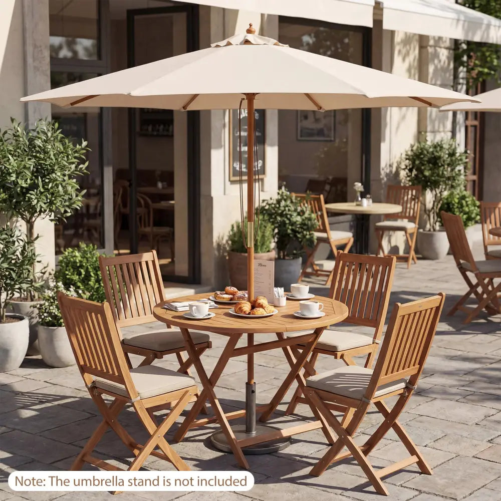 9 FT Patio Umbrella Outdoor Table Market Umbrella with 8 Sturdy Bamboo Ribs-Beige - Beige - Outdoor Umbrellas